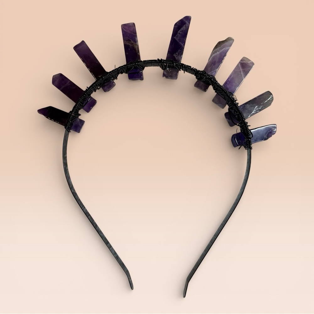 Amethyst Stone and Black Wire Headband - Picture 4 of 12
